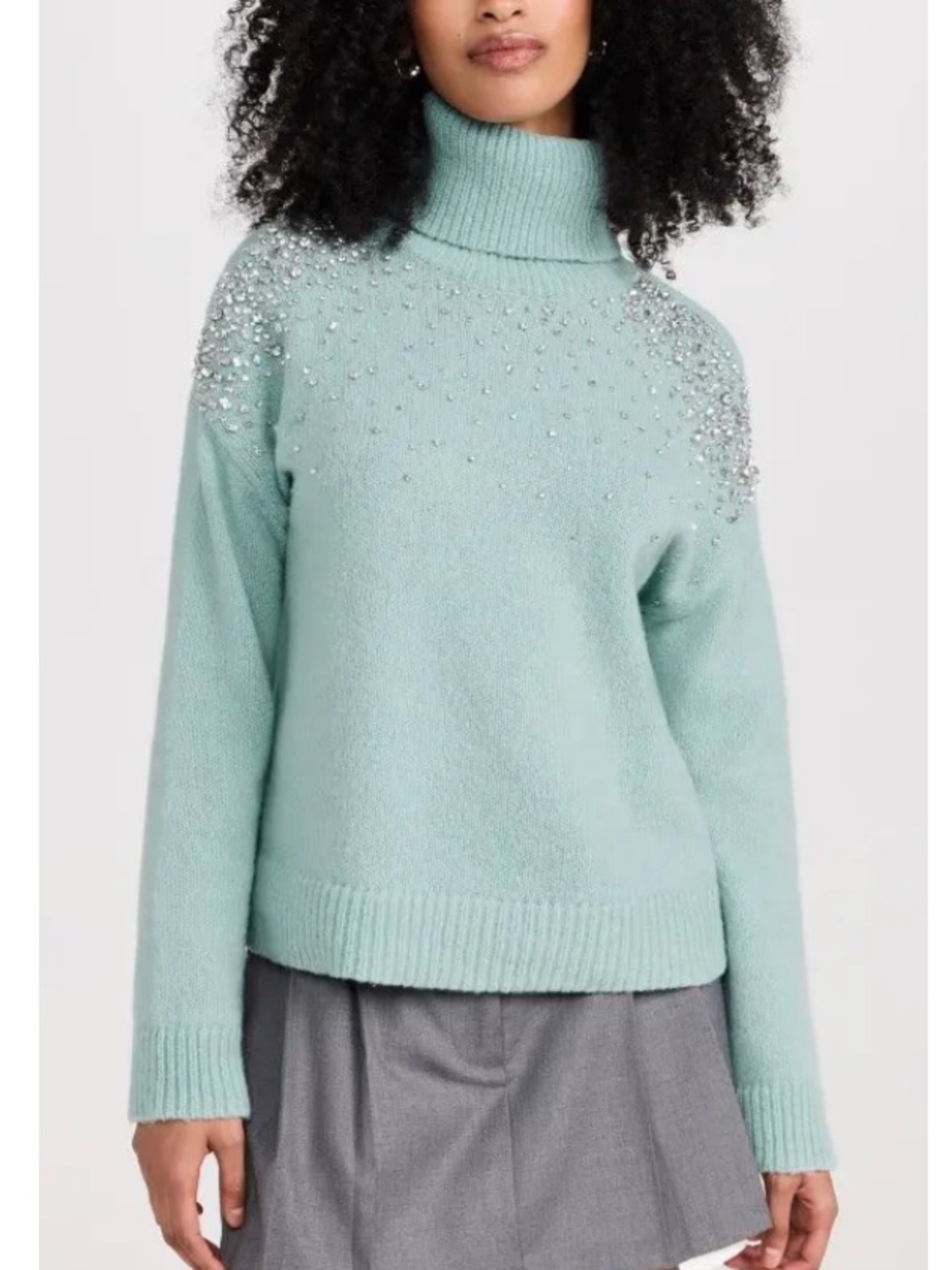 cinq a sept woamns Alani blue Beaded Turtleneck Sweater size XS